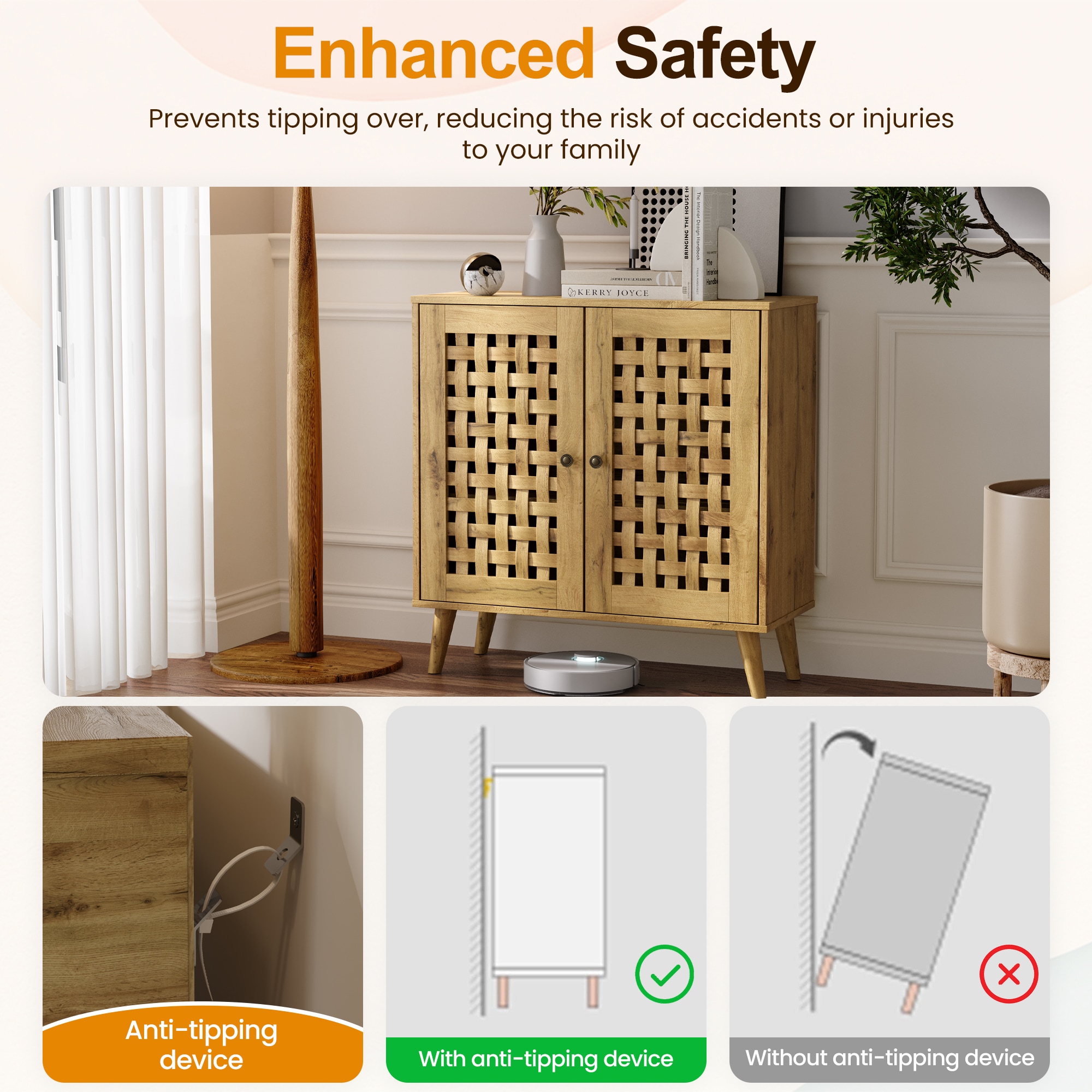 Vintage Buffet Sideboard With Wooden Doors And Adjustable Shelves_voghion.com